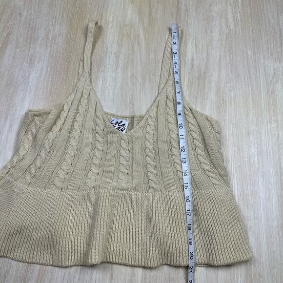 ASOS Lola May Chinky Knit Tan Beige Weave Peplum Sweater Tank Size 12 - Picture 10 of 13